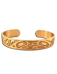 14K Yellow Gold Northwest Coast Native American Lovebirds Bracelet. Made in USA.