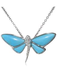 Sterling Silver and Turquoise Dragonfly Pendant Necklace, 18"
