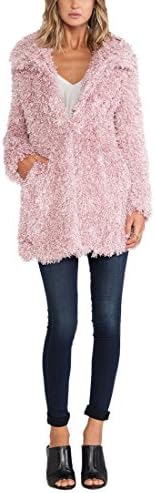 hodooyee Clasp Faux Fur Lapel Long Sleeve Coats Size M Pink