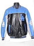 Los Angeles Dodgers Pleather Varsity Jacket with Knit Collar