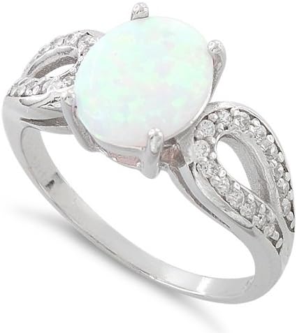 Sterling Silver Created White Opal Engagement Ring - Size 8