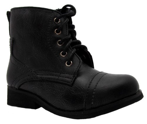 Platino Girls Marley J Black Zip Up Military Style Ankle Combat