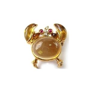 Animal Collection Citrine, Ruby and Diamond Crab 18K Pin by