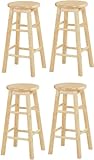 4 24" Tall Natural Finish Solid Wood Barstools
