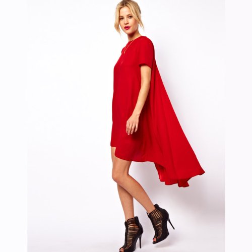 Hot Sale ! New Arrival Spring Women Clothing Dovetail Chiffon Short Dress (red, M)