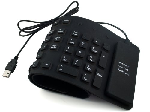 New flexible and foldable silicon Universal 109 keys USB/PS2 Keyboard for Laptop/Notebook - Black [ Universal  Black ]