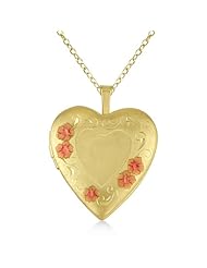 Heart Shaped Flower Design Pendant Necklace With Locket For Women 14K Yellow Gold Vermile