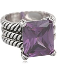 Silvertone Large Rectangle Cubic-Zirconia Ring