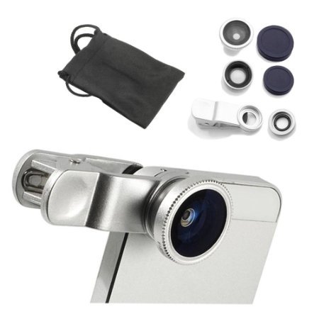 YOPO Universal Clip Camera lens kit for iPhone 6s plus/6s/6 plus/6,Samsung GalaxyS6/S5,Mobile Phones (Fish Eye Lens+ 2in1Macro Lens & Wide Angle Lens)(silver)