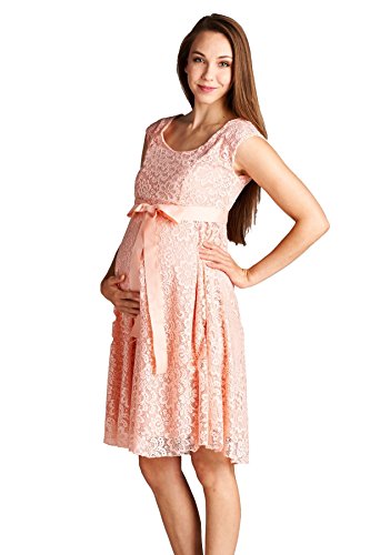 Hello Miz Maternity Floral Lace Baby Shower Party Cocktail Dress with Ribbon Waist