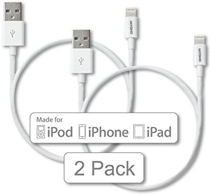 [Apple MFi Certified, Pack of 2] MYOHO Lightning Cable, Premium quality, 3.3ft / 1.0 meter White Compact Connector for iPhone 6S Plus, 6S, 6 Plus / 6 / 5S / 5C / 5, iPad Air, Air 2, mini / mini 2