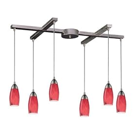 Milan - 6 Light Kitchen Island Pendant Track Lighting Fixture - Brushed Nickel - Red Glass... by Elk