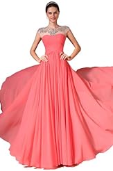 Round Neck 2014 Full Length Sheer Chiffon/Velvet Prom Dress 