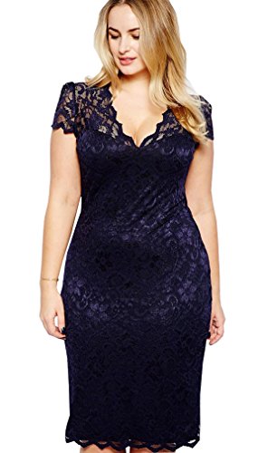 Lovaru Women's Scalloped V-neck Lace Plus Size Midi Dress