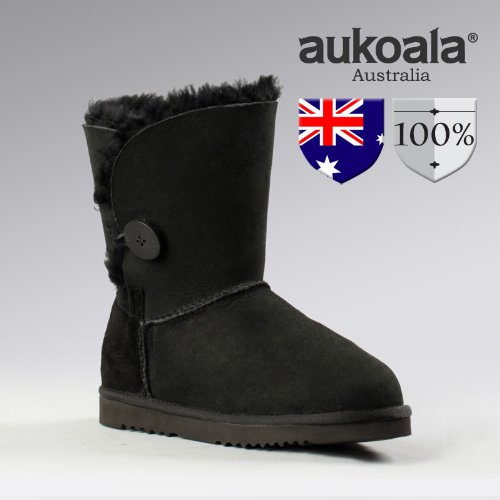 Aukoala Snow Boots Australia Sheepskin Warm Bailey Button For Womens_Black_Us Size 8 On Sale
