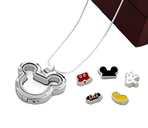 Mickey-Minnie-Living-Memory-Glass-Locket-Pendant-w-Disney-Inspired-Floating-Charms--Silver-Necklace