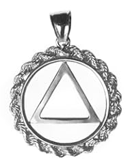 AA Alcoholics Anonymous -Sterling Silver HP Rope Pendant