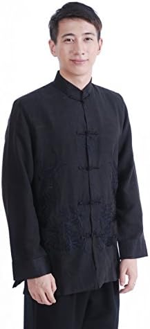 BoutiqueOrient Silk Satin Chinese Mandarin Collar Kung Fu Shirt, XXL, Black