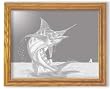 Marlin Art Etching in Framed Wall Mirror, Solid Oak Frame, Hand-Rubbed Finish, 19 x 23 inches