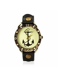 ZLYC Womens Mens Vintage Anchor Dial Watch Brown