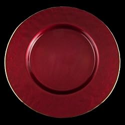 Deep Red With Gold Rim Charger Dinner Plate (13"), Deep Red w Gold Rim - 6 Pack