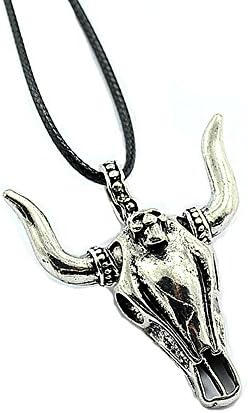 INBO Men's Pendant Necklace Gothic Bull Skull Biker Necklace with Cord Chain
