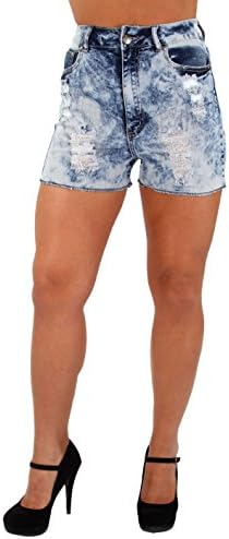 Style U164SH - Colombian Design, High Waist Acid Washed Ripped Short Shorts in Acid Washed Light Blue Size 5