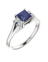 18K White Gold 5.00x5.00mm Princess Cut Iolite and Diamond Ring -- LIFETIME WARRANTY