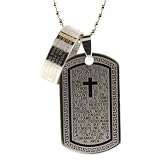 Stainless Steel Dog Tag Pendant with the Padre Nuestro (Our Father) Prayer in Spanish - 40mm Heigth - 23 Inch Ball Chain - Matching Ring Included