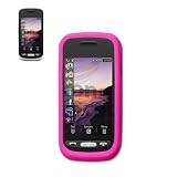 New Fashionable Perfect Fit Soft Silicon Gel Protector Skin Cover (Faceplate/Snap On) Rubber Cell Phone Case with Screen Protector for Samsung Solstice SGH-A887 AT&T - Hot Pink