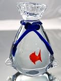 Murano Design Hand Blown Glass Art Fish in Bag Crystal Paperweight
