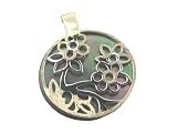 Round Floret Pendant with Swinging Black Mother Of Pearl Backdrop, 14k Gold
