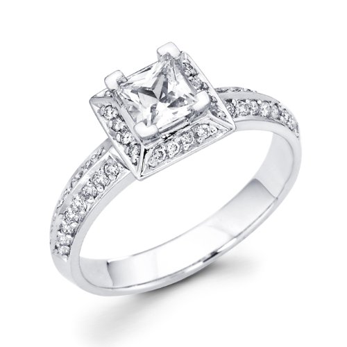 Women's Engagement Diamond Ring Princess Bridal 14k White Gold (2/3ct)