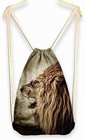 Pretty321 Lion Face Teeth Outdoor Travel Cinch Sack Backpack Sport Drawstring Bag (13.00x18.11inch/ 33x46cm, Amazon)