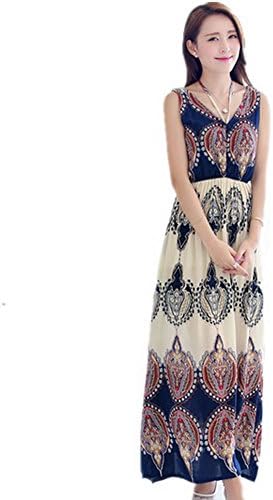 IYZF Ankle-Length Beach Pleated Floral Ladies Luxury V-Neck Brief Spaghetti Strap Dress Color Navy Blue Size S