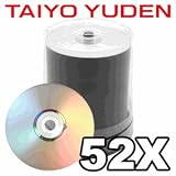 Taiyo Yuden Silver Inkjet Printable 52X CD-R Media 100 Pack in Cake Box
