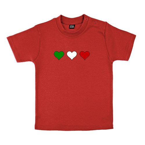 Baby – Kleinkinder T-Shirt – Italia 3 Herzen klein in Grün-Weiß-Rot – Textil red / Motiv farbig Gr. 12-18 Monate