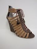 Lovely People womens derris brown laced up snakeprint wedge heels