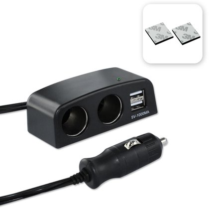 CHARGER SUPPLY Dual USB Ports DC 5V/1000MA 2 CIGAR SOCKETS (Car Charger Cigarette Lighter Adapter) DC 12/24V (2 Way Socket with USB Charger) for Cellphone, GPS, PDA, Camera, Game Player MP3, Bluetooth (Apple iPhone 4 3G S iPod)- Black