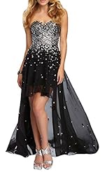 Chiffon High-Low-Hem Short Sweetheart  Beaded Evening Dress  With Rhinestones