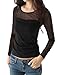 Allegra K Women Long Sleeves Scoop Neck Mesh Panel Top Black L