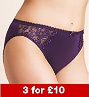 Cotton Rich Low Rise Lace Trim High Leg Knickers