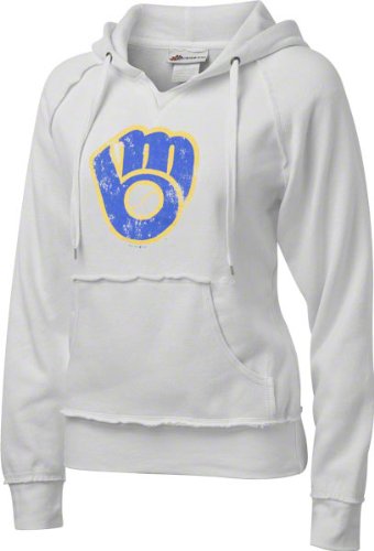 Milwaukee Brewers Women's Cooperstown White Brushed Fleece Hooded Pullover Sweatshirt