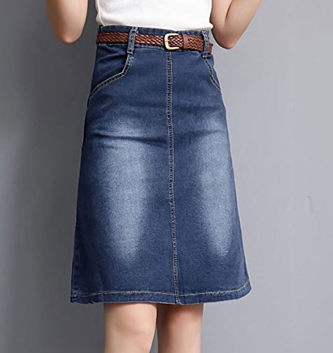 (ALLURE) デニム スカート Aライン 台形スカート シンプル カジュアル 無地 ブルー AF0510