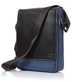 Knomo - STI002 - Sac Bandouli&egrave;re Vertical en Cuir pour MacBook (Pro) 13" - Marron et Bleu