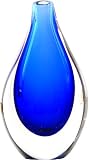 Italy Famous Murano Hand Made Glass Art - Oval Shaped Ocean Blue Gradually Change from Bottom to Top Vase