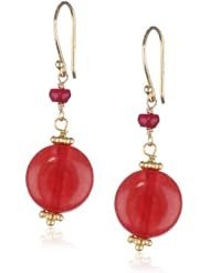 14k Dyed Red Aventurine Gold over Sterling Silver Rondelle Accents and Drop Earrings