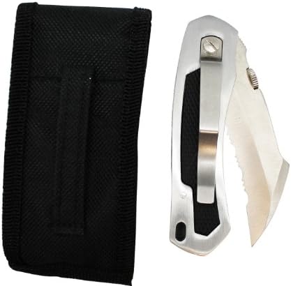 Silver Stainless Steel Wharncliffe Point Outdoors Pocket Knife with Case