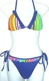 Juniors Ruffle Bikini Swimsuit with Triangle Top - Purple/Stripe