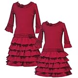 IMAGE OF Size-4T/4 RRE-4446H RED METALLIC LUREX SEQUIN RUFFLE ROSETTE DROP WAIST Special Occasion Wedding Flower Girl Easter Party Dress,H744460 Rare Editions GIRLS